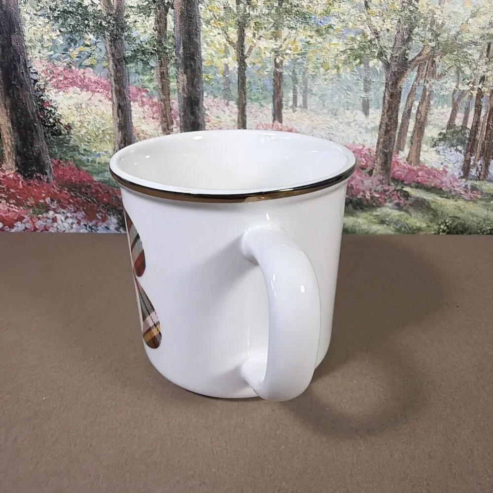 Pottery Barn Stewart Plaid Letter B Alphabet Stoneware Mug 14 oz.